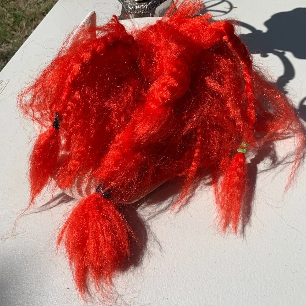 MASK -Vintage Halloween Horror Clown Scary Big Eyes W/ Red Hair Costume Stitches